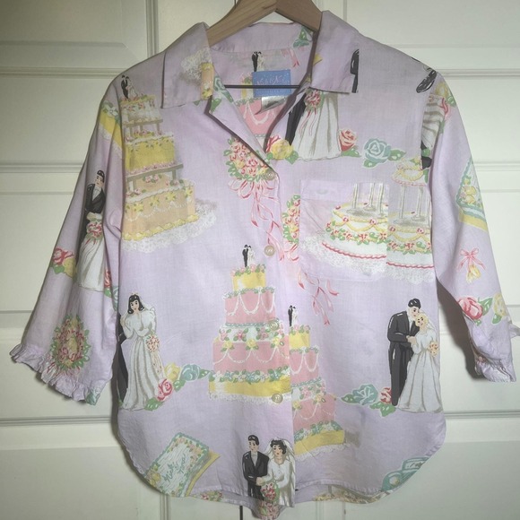 Nick & Nora Vintage Pajama Set in Love and Marriage Print, Women's Size XS - Picture 3 of 16